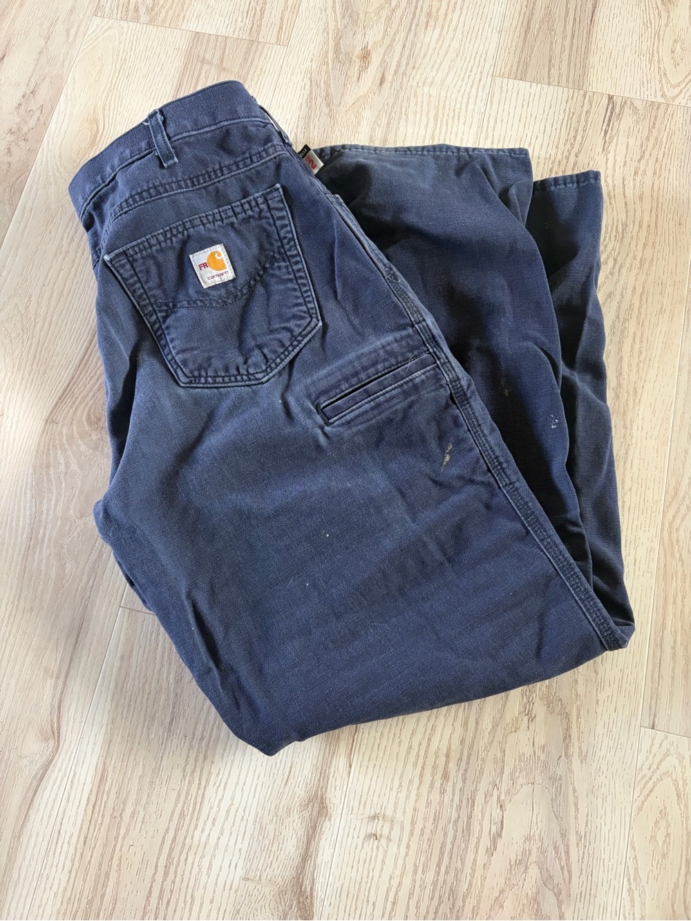 Carhartt Dark Navy Utility Work Pants with Back Pocket Logo FR